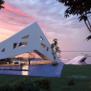 3D Deconstruction Architecture Futuristic Modern Beach House Luxury Villa 3D Model CGI