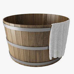 Wooden Hot Tub with towel
