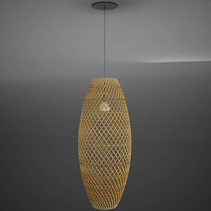 3D model Wicker rattan long oval lamp HD