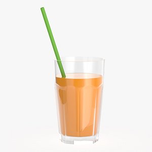 Tall rocks glass with orange juice and straw