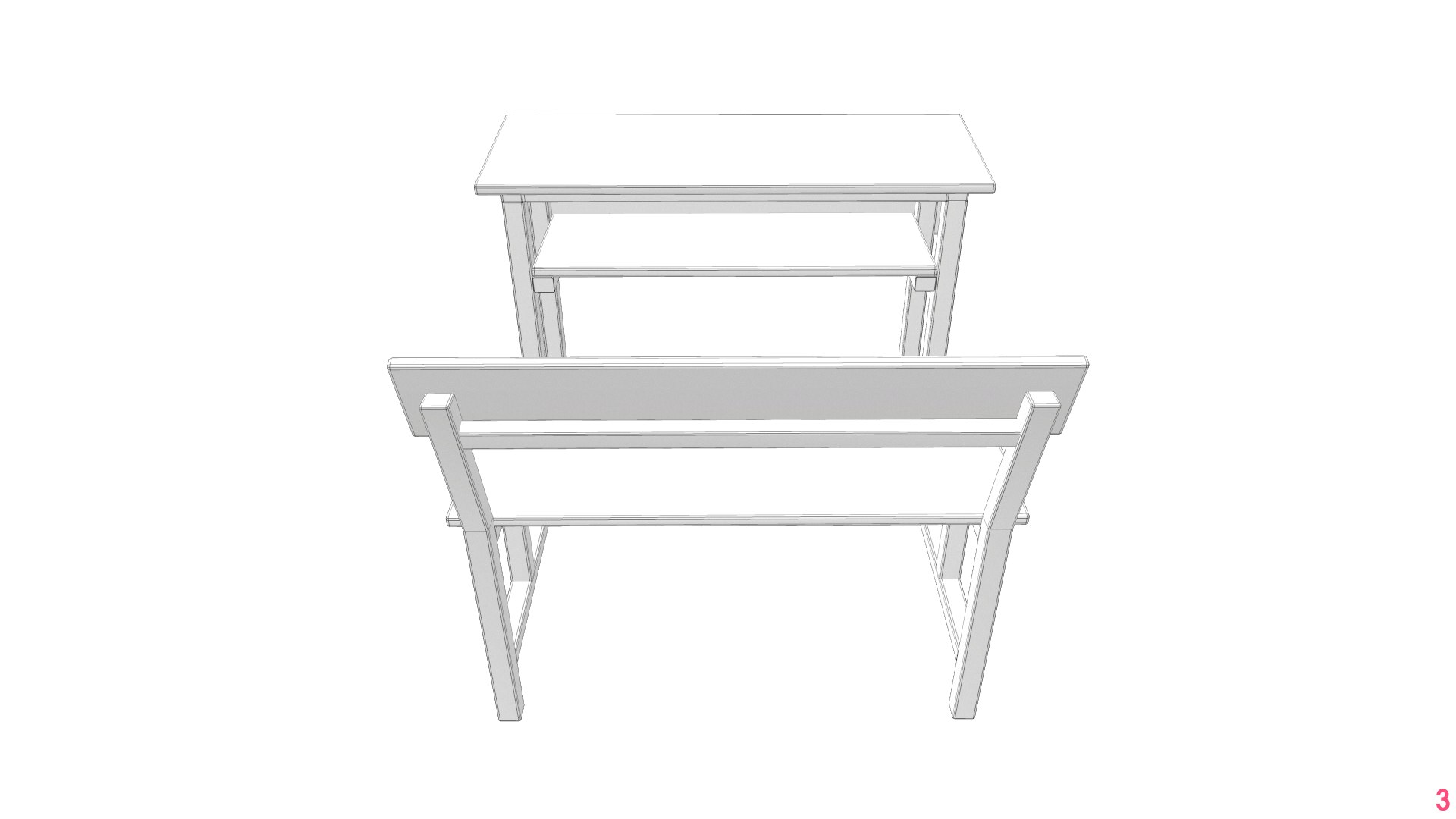 3D Model School Bench TurboSquid 1735572