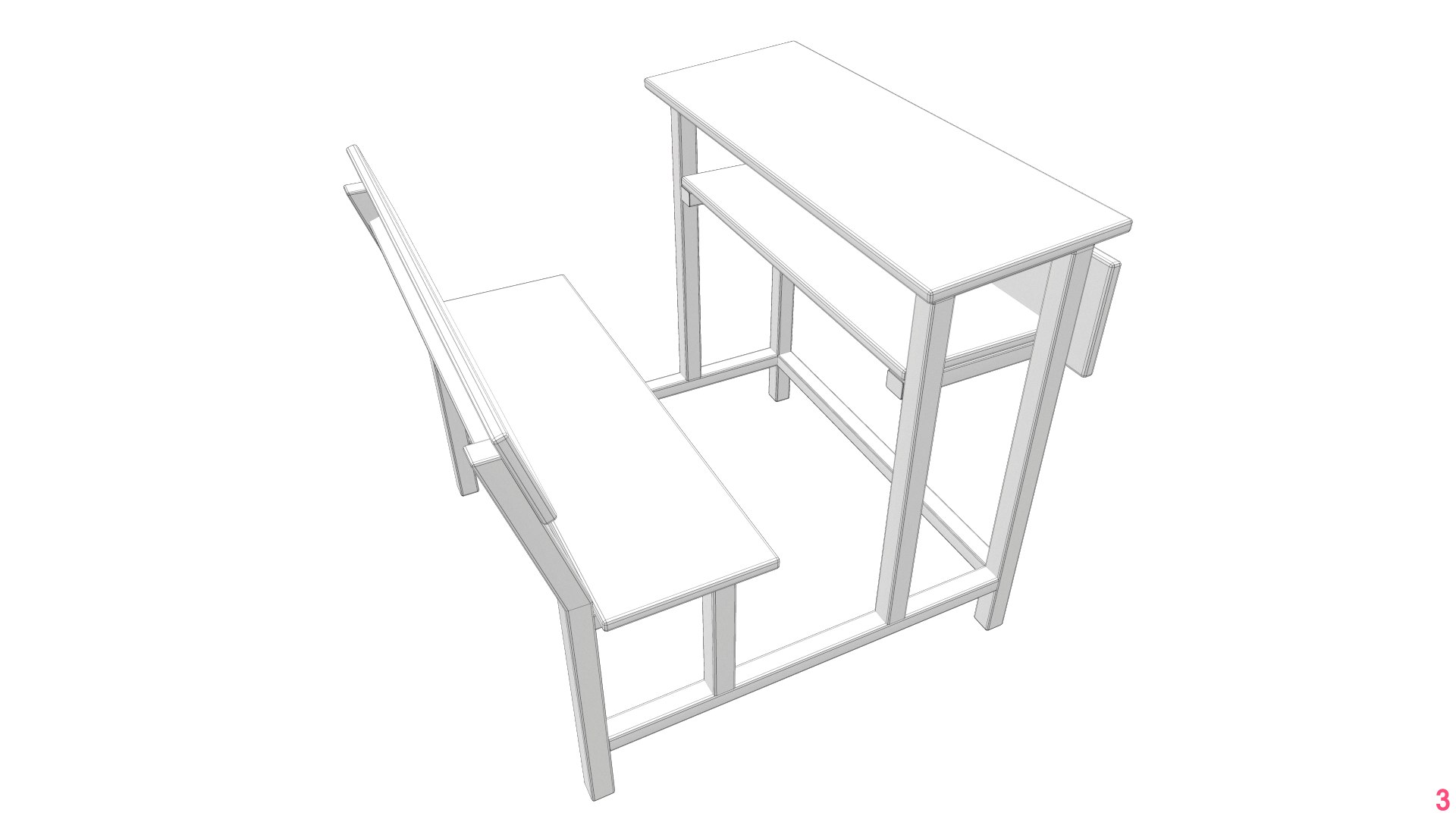 3D Model School Bench TurboSquid 1735572