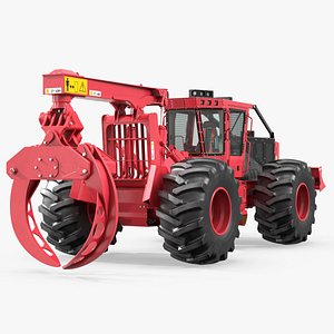 Forestry Log Skidder with Grapple Red 3D