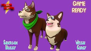 Brown Corgy and Brown Husky 3D Model Collection 3D