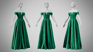 Dress 08 Emerald Velvet Green 3D model