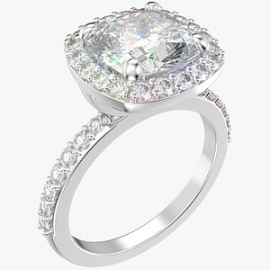 Cushion Cut Diamond Halo Engagement Ring-JCNP-01 3D MODEL model