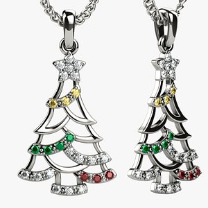 3D Low Weight Christmas Tree Gold Pendant