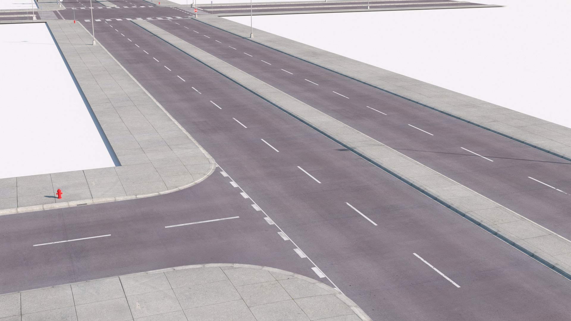 3D Streets Kit PBR - Game Ready Intersection Two Lines 2 Model ...