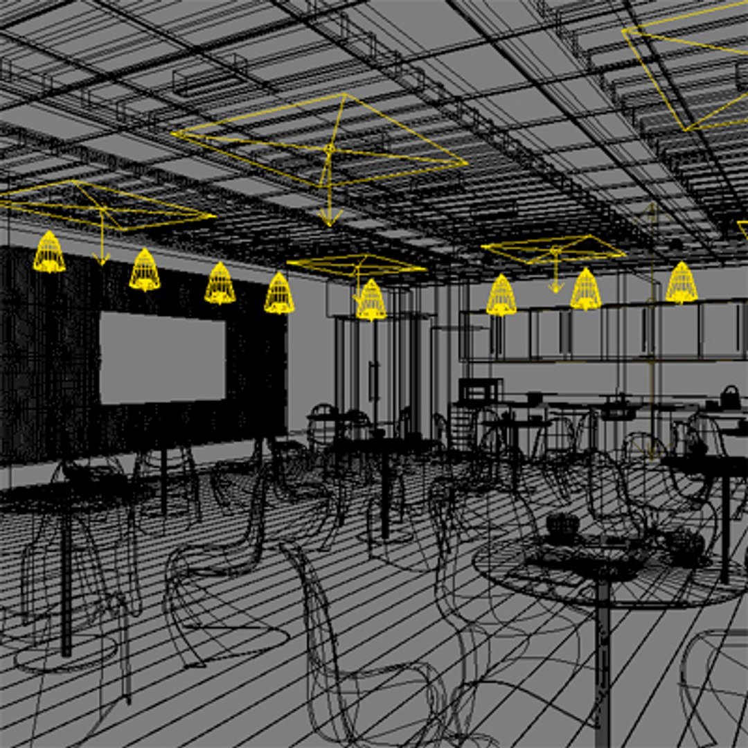 interior scene office cafe 3d 3ds