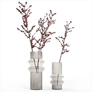 Minimalistic bouquet of branches with red ilex Holly berries 350 3D model