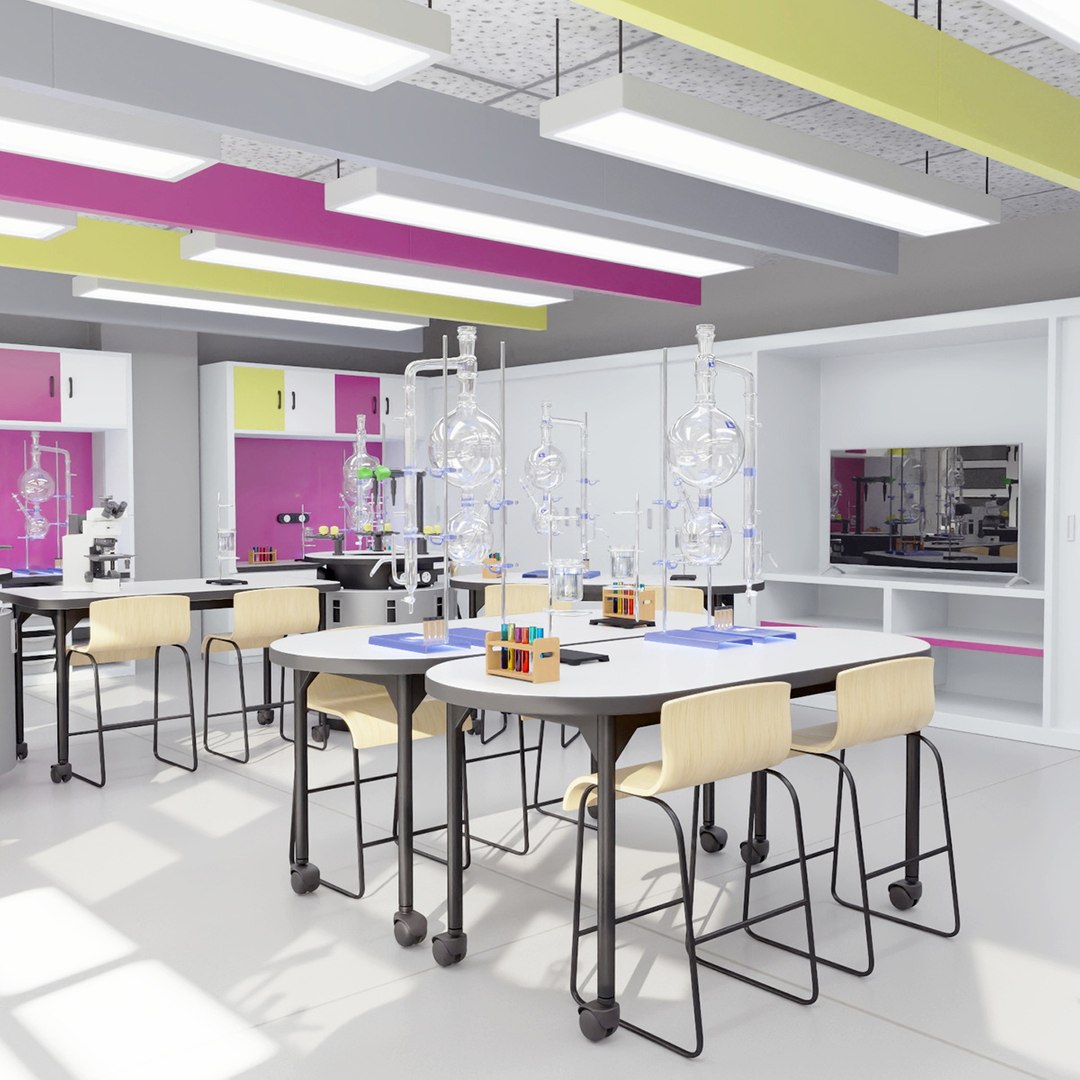 School Chemistry Room with Equipment 3D model preview
