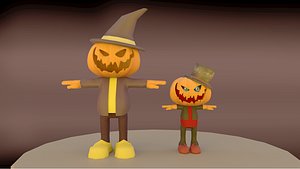 Halloween Pumpkin characters pack 3D model