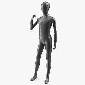 3D Flexible Child Mannequin Standing Pose Black