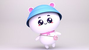 3D Cute Character with Blue Hat and Pink bag 3D MODEL