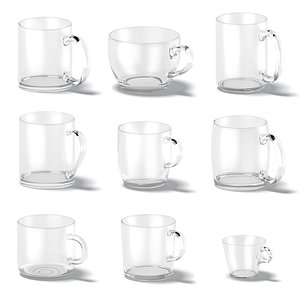 9 Glass Mug Shapes - transparent mugs various forms and sizes 3D model
