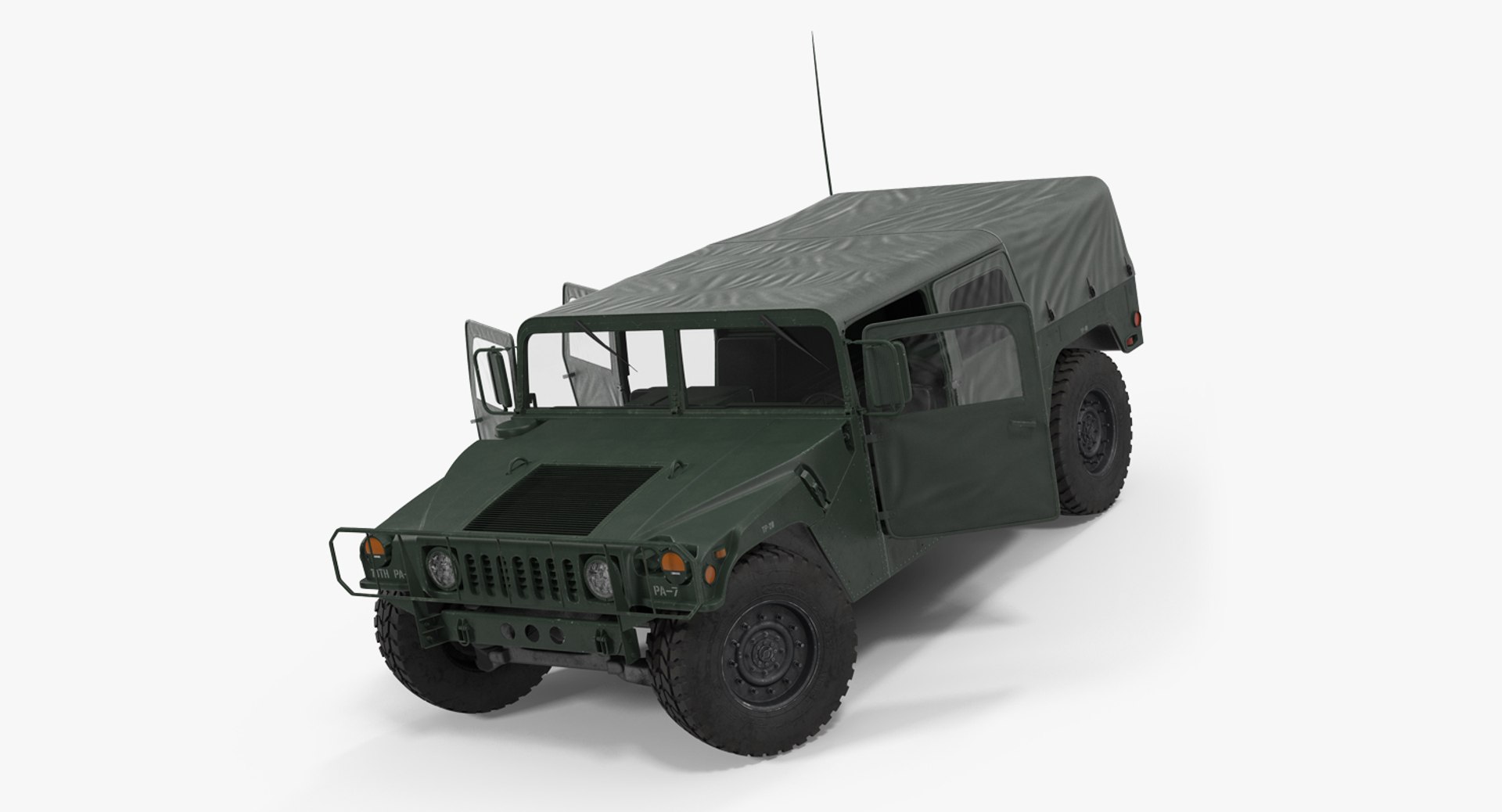 Soft top Military Car HMMWV m1035 Rigged Green 3D Model 3D model preview