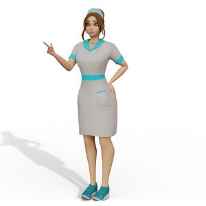 Cartoon Nurse Female Rigged Animated Blender with Unity
