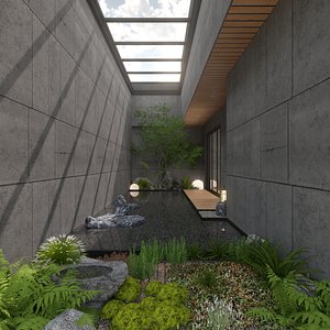 Elegant modern minimalist style office backyard timelapse 3D model
