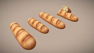 3D Baquette Bread model
