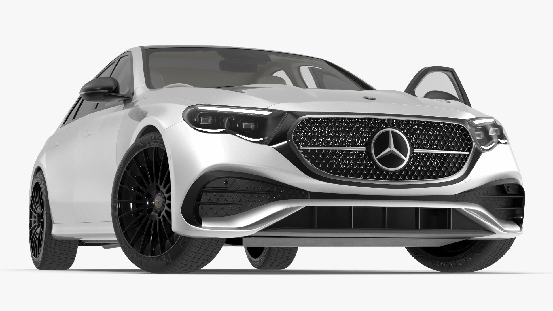 New E-Class Mercedes 2023 White Rigged for Cinema 4D 3D model preview
