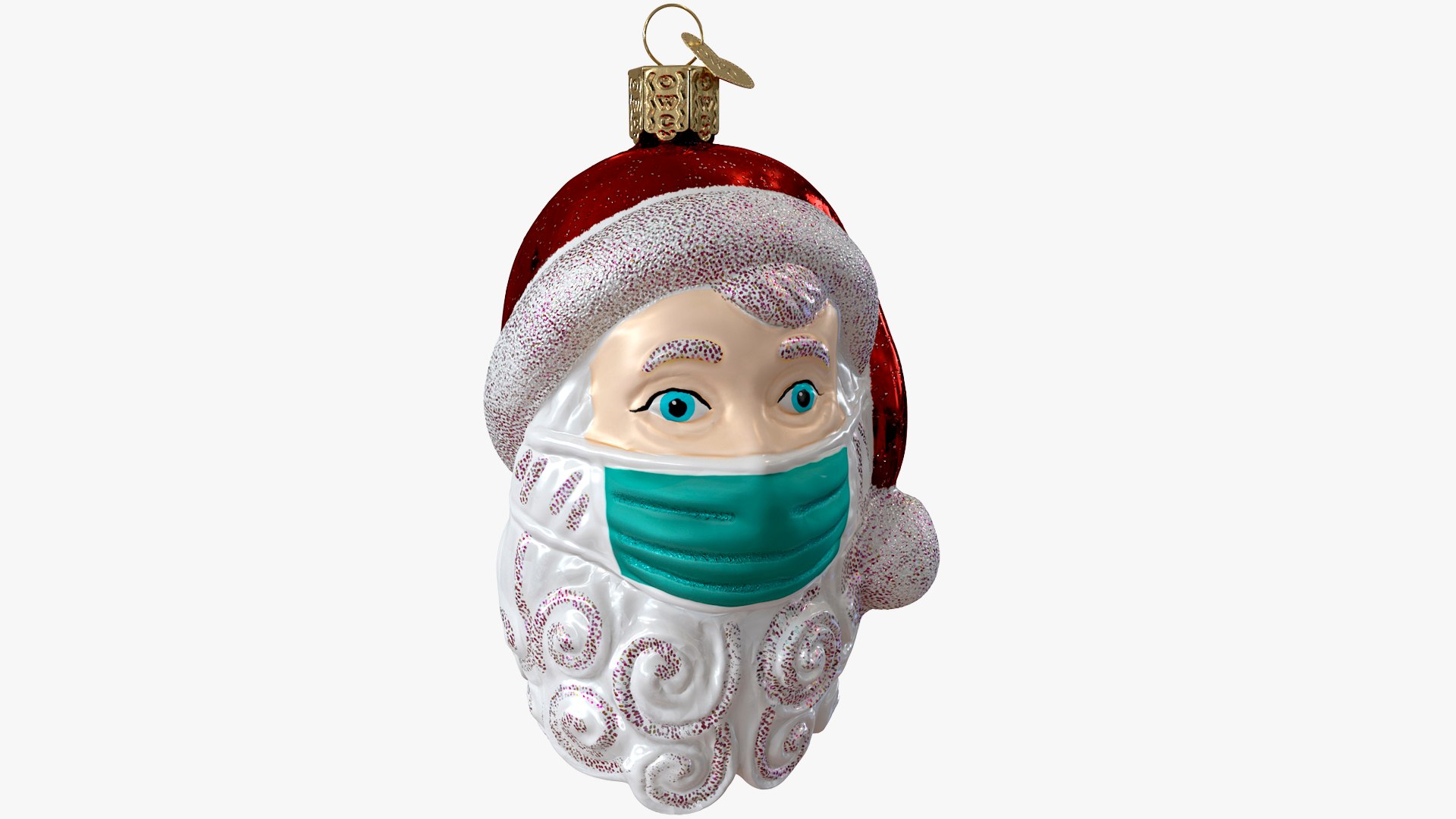 Santa With Face Mask Ornament 3D model preview