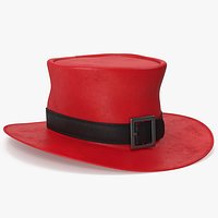 Leather Top Hat Red with Buckle