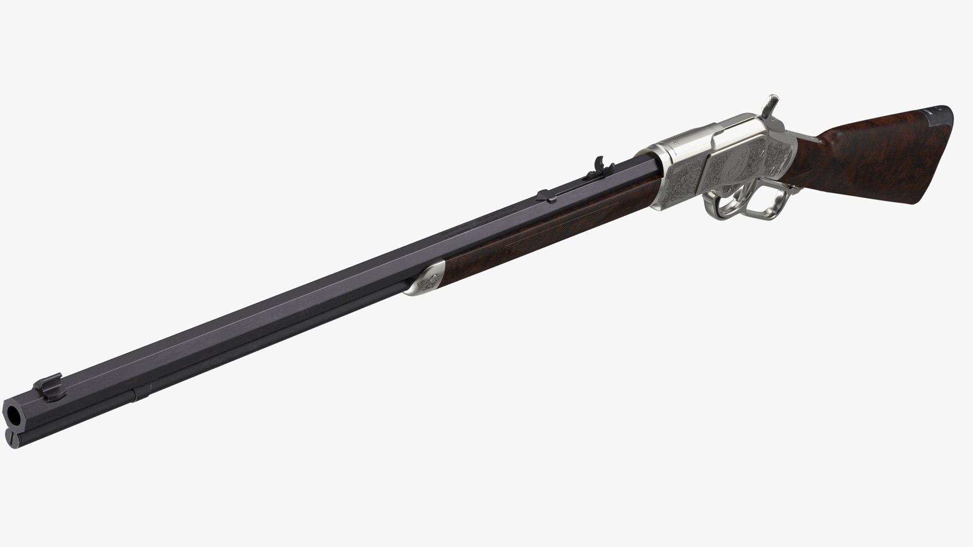 Engraved Winchester Model 1873 Silvered Case Rigged for Cinema 4D 3D model preview