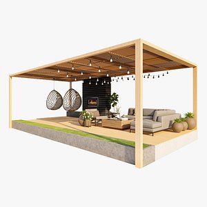 Contemporary Patio Pergola with Hanging Chairs