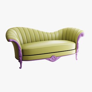 Furniture Sofa Chaise Lounge Olive Green Leather Levander Painted Legs  009 3D model