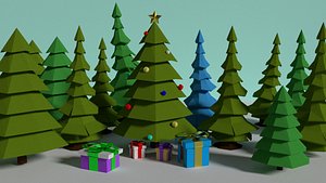 Low Poly Christmas Tree and Gift 3D model