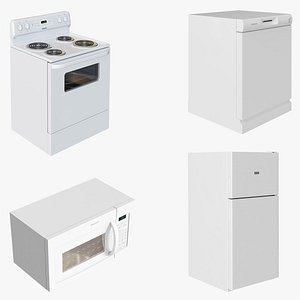 3D Hotpoint White Kitchen Appliances Set - 3D Model