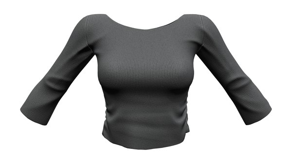 modelo 3d Camiseta con cuello barco y manga larga color carbón