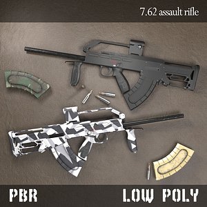3d low-poly assault rifle pbr model