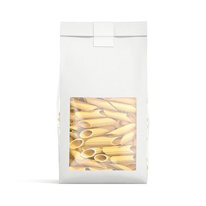 3D White Paper Penne Pasta Pack - transparent italian macaroni food bag