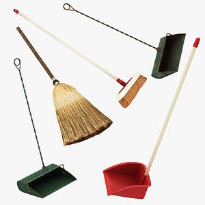 Broom Broomstick Dustpan Collection 3D model