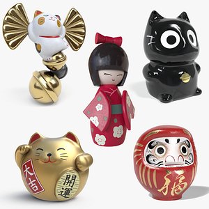 Japanese doll and fortune cats collection