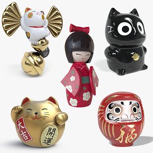 Japanese doll and fortune cats collection
