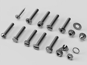 3D Stainless Steel Screw Nut Washer Hardware 3D Model Pack model