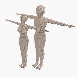 Anime Manga Man Woman Body Combo Low Poly Base Mesh