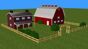 3D farm buildings wooden fence model