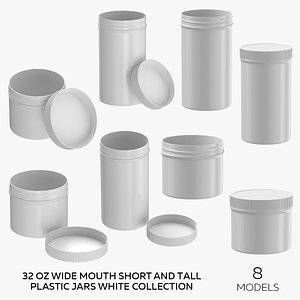 32 oz Wide Mouth Short and Tall Plastic Jars Collection White - 8 models model