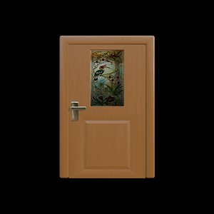 3D Realistic Wooden Door with Decorative Glass Panel Low Poly 3D Model model