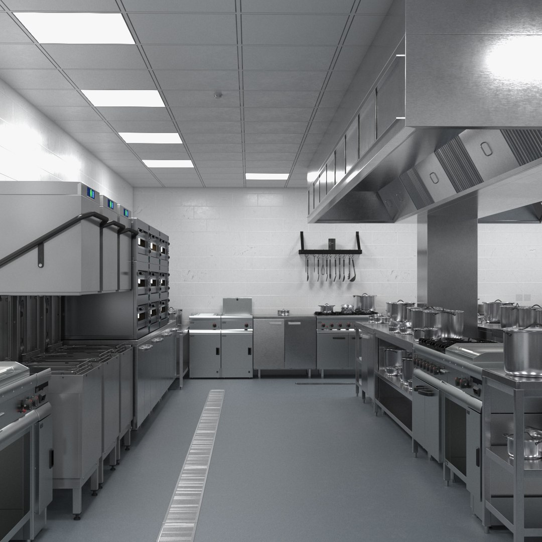 Large Commercial Kitchen 3D model preview