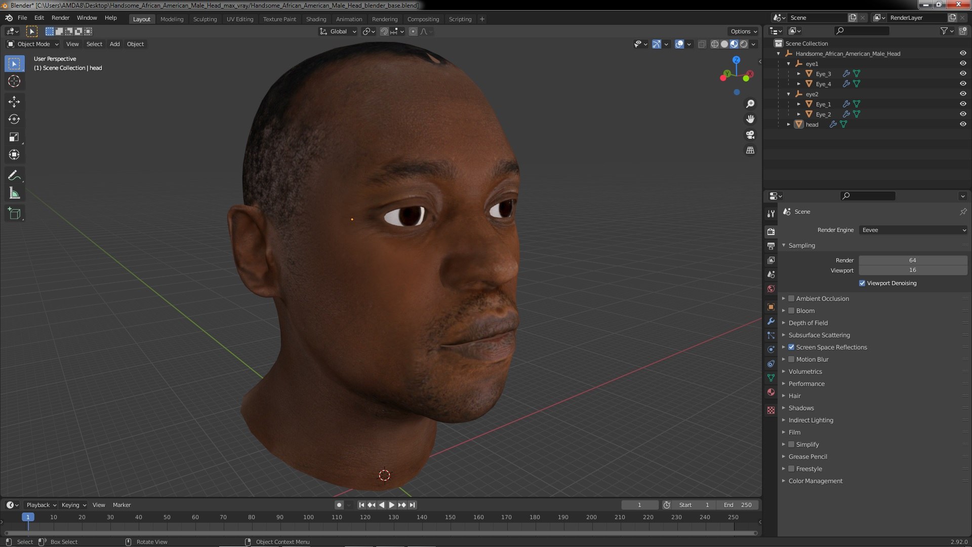 Handsome African American Male Head 3D Model - TurboSquid 2133749