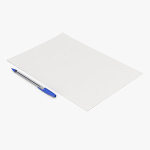 A4 Format Paper With Blue Pen 3D model