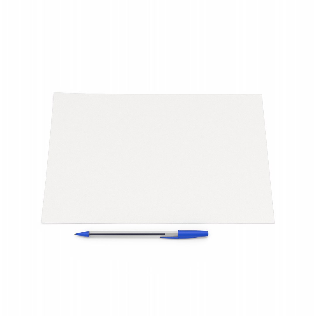 A4 Format Paper With Blue Pen 3D Model - TurboSquid 1844041