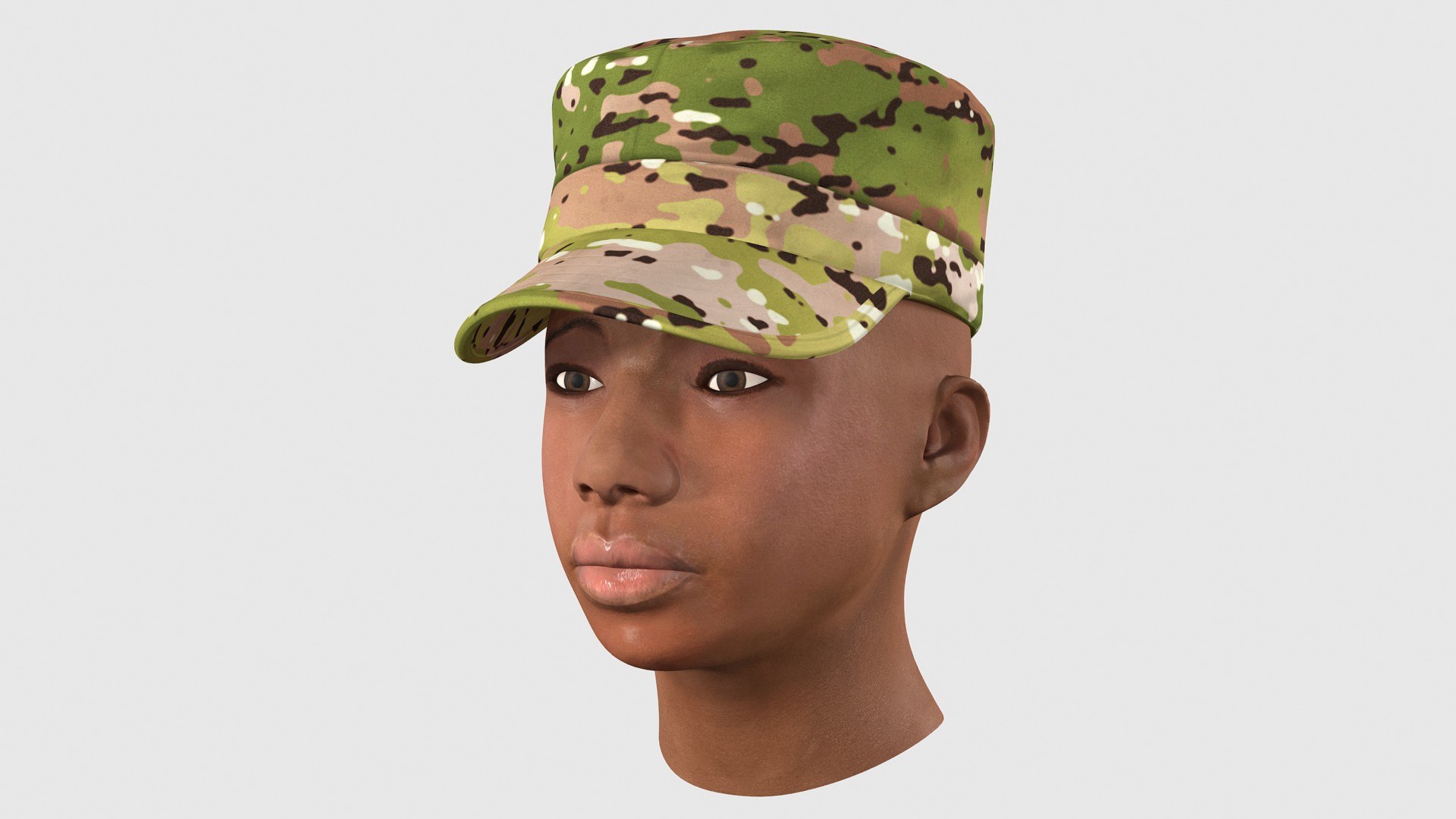 African American Female Soldier Head 3D model preview