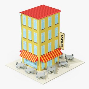 Low Poly Apartment Building with Cafe