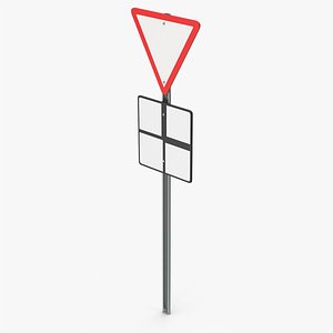 Give Way Road Sign 3D