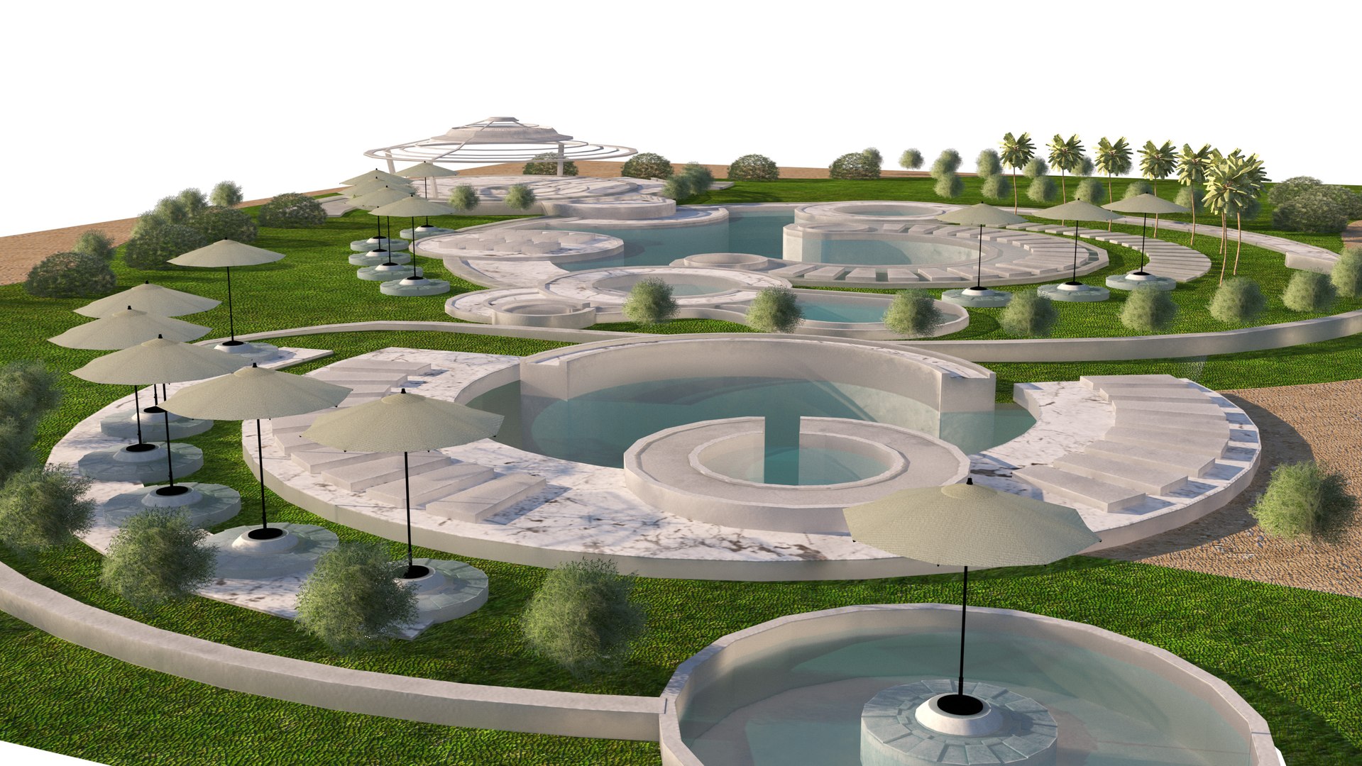 Tranquil Poolside Park 3d Exterior Scene 3D Model - TurboSquid 2245773